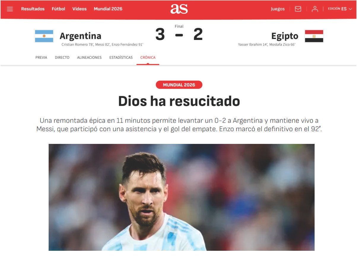 "DIOS HA RESUCITADO": ASÍ REACCIONÓ LA PRENSA DEL MUNDO A LA REMONTADA ÉPICA ARGENTINA