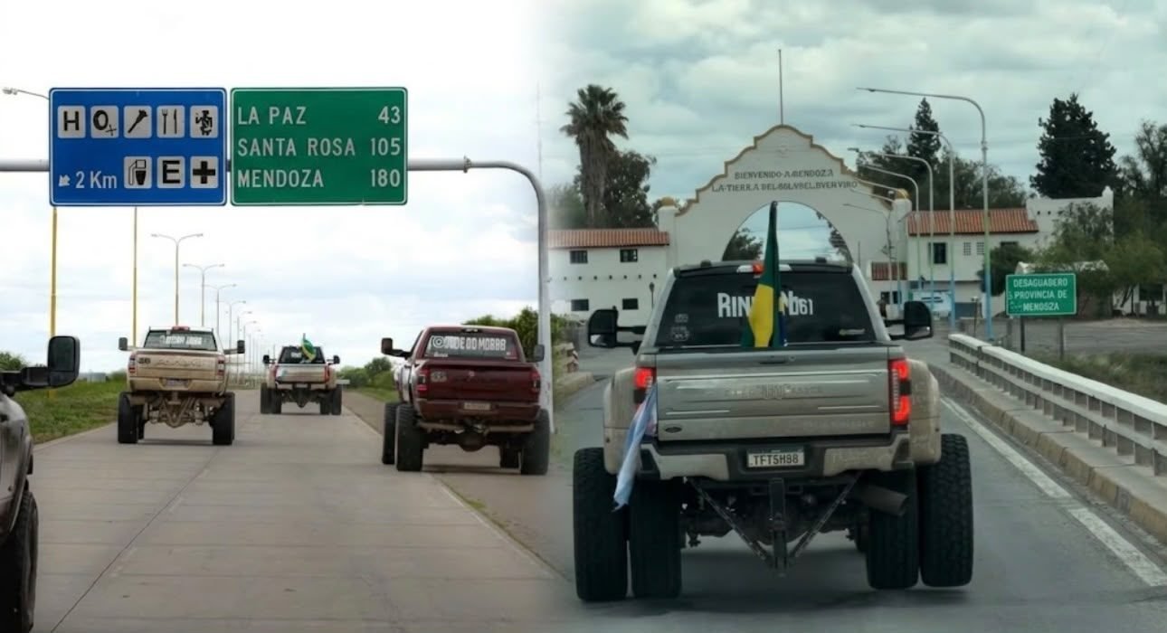 IMPONENTES CAMIONETAS MODIFICADAS PASARON POR LA PAZ Y SE DETUVIERON EN DESAGUADERO