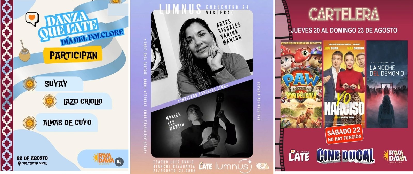 RIVADAVIA A PURO ARTE: FOLCLORE, CINE, MUESTRAS Y TANGO COPAN LA AGENDA CULTURAL DE AGOSTO